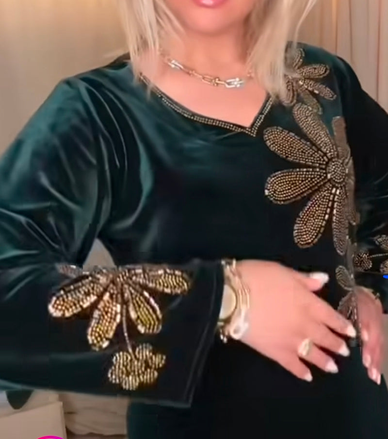 Robe longue en velours